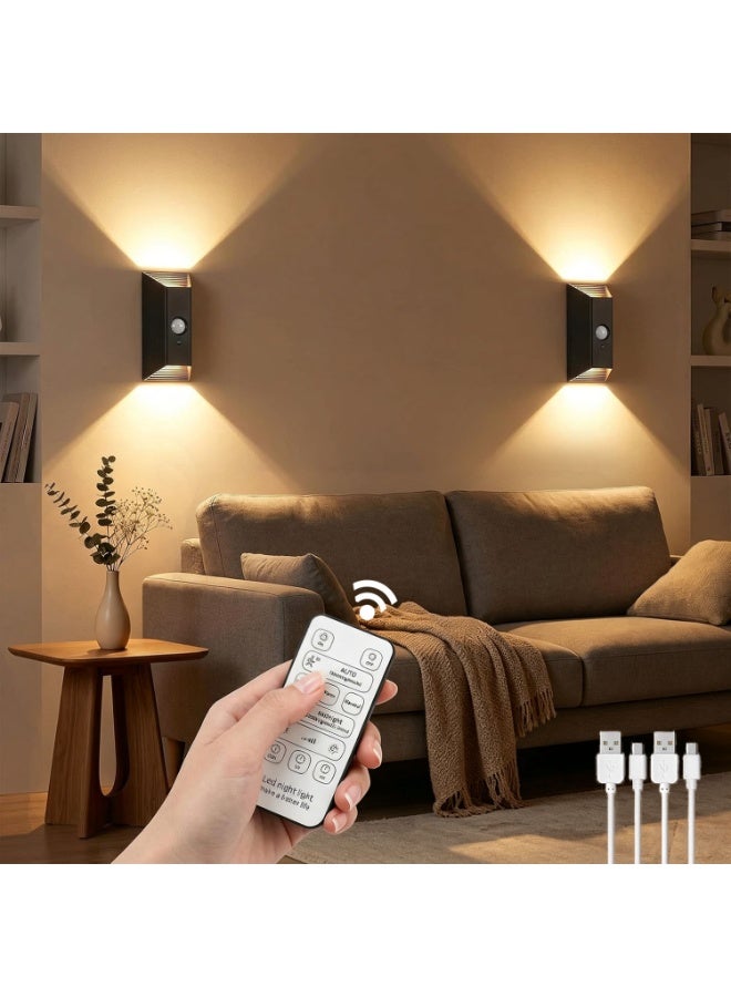 XICEN 2Pcs Motion Sensor Wall Light with Remote Control, Magnetic Mount,  Rechargeable Wall Sconce, 3 Color Temps, Dimmable, Timer, LED Indoor Wireless Wall Lamp for Hallway, Stair, Entryway, Living Room - Image 1