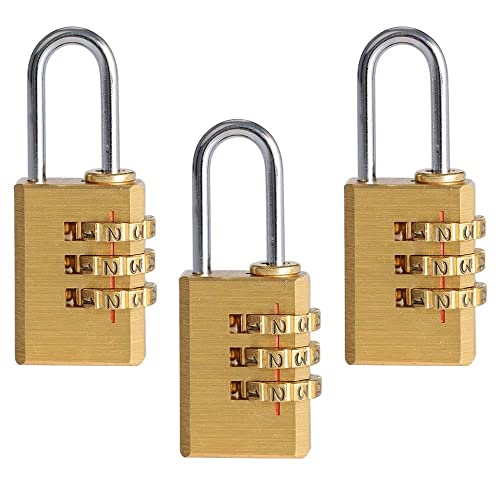 Volo 3 Digit Brass Re-Settable Combination Padlock/Password Lock/resettable Combination Lock for Travel Bags, Travel Lock. (3pcs) - Image 1