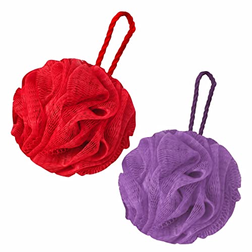 GUBB Luxe Bath Sponge Round Loofah For Women & Men, Bathing Scrubber For Body - Coral & Lilac - Image 1