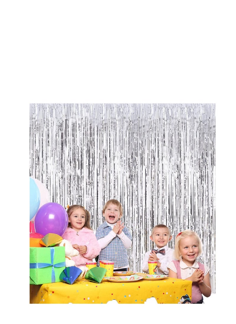 MARKQ Silver Foil Fringe Curtain | 1 x 2-meter Metallic Tinsel Streamers Party Backdrop for Halloween, Baby Shower, Wedding, Eid, Graduation, Birthday Party Decorations [Pack of 1]  - Image 3