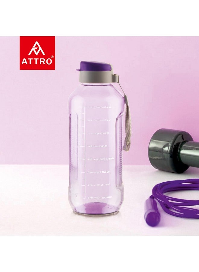 ATTRO Ultra Pro 2 Motivational 2L BPA-Free Water Bottle with Leak-Proof Flip-Top Cap, Nylon Strap and Stylish Color for Daily Hydration Violet, Plastic - Image 2