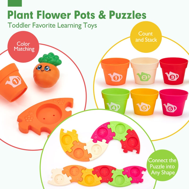 hahaland Montessori Toys for 1 Year Old Gifts - Puzzle & Garden Set - Color Sorting Stacking Daycare Learning Toys for Toddlers 1-3 - Image 2