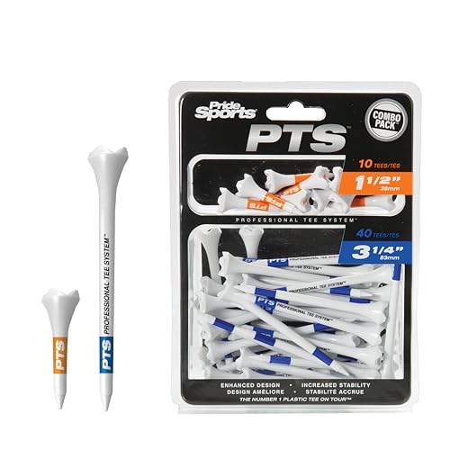PrideSports Pride Professional Tee System Evolution Plastic Golf Tees (Pack of 50), 40 Count 3-1/4-Inch/2-3/4-Inch + 10 Count 1-1/2-Inch - Image 1