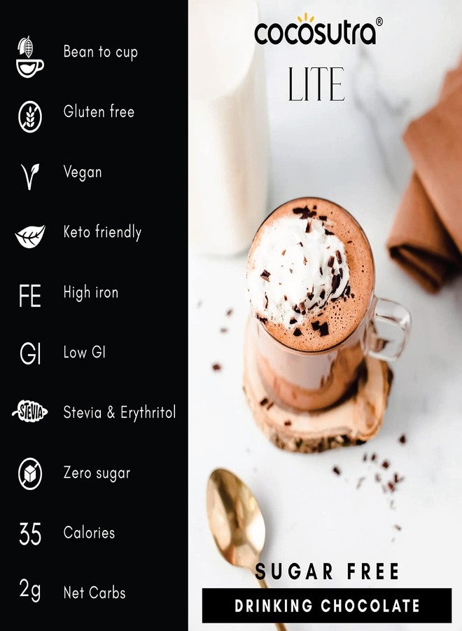 COCOSUTRA أكياس كوكوسوترا لايت من شوكولاتة الشرب الخالية من السكر | ساخنة أو باردة | 4 نكهات | منخفضة الكربوهيدرات، منخفضة السعرات الحرارية | ستيفيا وإريثريتول | نباتي | جاهزة في دقيقتين | 4 × 20 غرام - Image 4