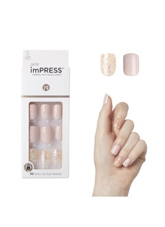 Impress KISS imPRESS No Glue Mani Press On Nails, Design, 'Dorothy', Pink, Short Size, Squoval Shape, Includes 30 Nails, Prep Pad, Instructions Sheet, 1 Manicure Stick, 1 Mini File 