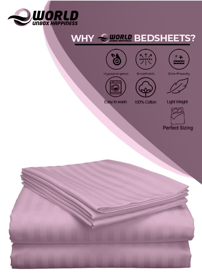 Eworld 3 Piece Luxury Pink Striped Bed Sheet Set with 1 Flat Sheet and 2 Pillowcases for Hotel and Home Crafted from Ultra Soft and Breathable Cotton for Year-Round Comfort, (Single/Double)  - Image 4