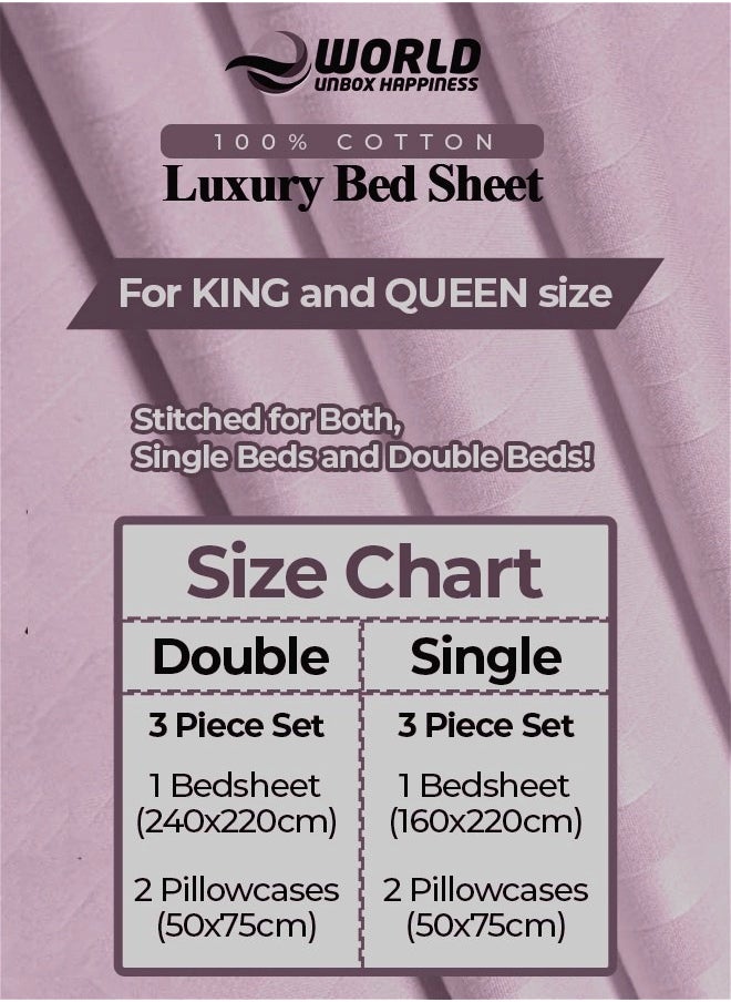 Eworld 3 Piece Luxury Pink Striped Bed Sheet Set with 1 Flat Sheet and 2 Pillowcases for Hotel and Home Crafted from Ultra Soft and Breathable Cotton for Year-Round Comfort, (Single/Double)  - Image 2