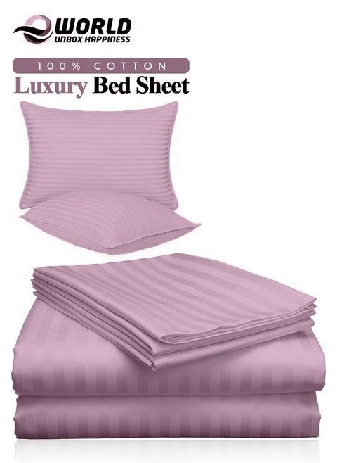 3 Piece Luxury Pink Striped Bed Sheet Set with 1 Flat Sheet and 2 Pillowcases for Hotel and Home Crafted from Ultra Soft and Breathable Cotton for Year-Round Comfort, (Single/Double)