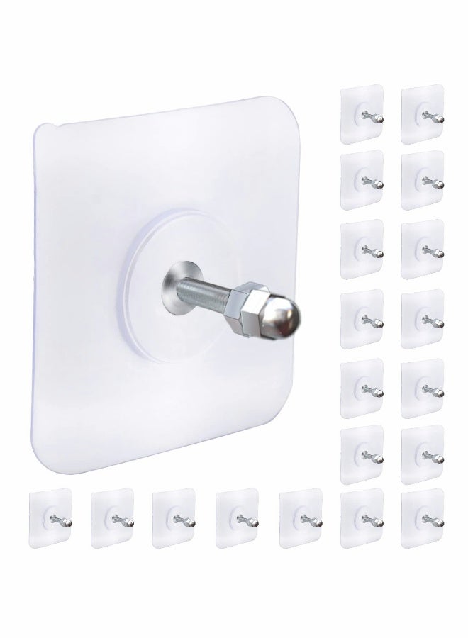 Adhesive Hooks Heavy Duty, Wall Hooks for Hanging,Wall Hangers without Nails,2 in 1 Screw Free Sticker for Wall Mount Shelf,Waterproof Rustproof (16mm)20 PCS - Image 1