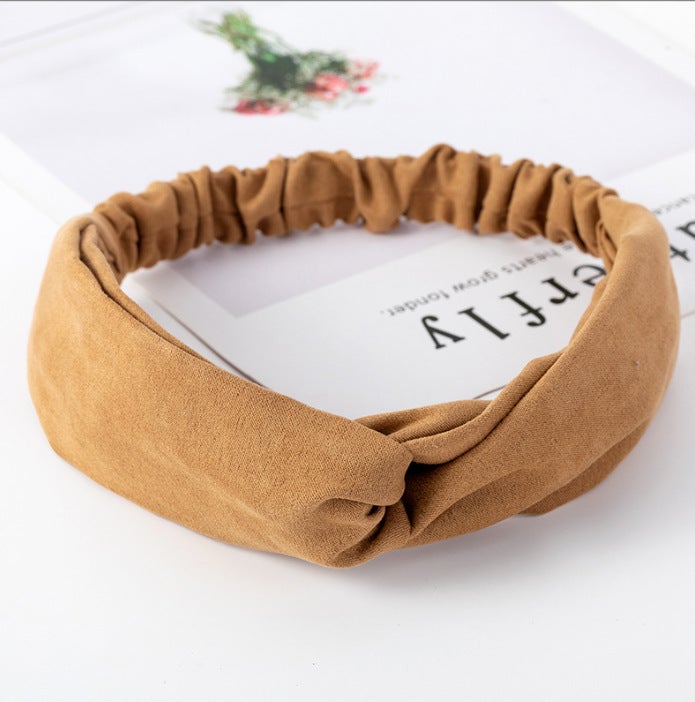 إسكدنيا Korean-style Knit Cross Headband Elastic Solid Color 8*suede khaki