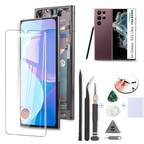 YWLRONG شاشة OLED لاستبدال شاشة سامسونج جالاكسي S22 ألترا 5G لشاشة سامسونج S22 ألترا 5G SM-S908U/S908U1 مع أدوات (أسود، يدعم بصمة الإصبع) - Image 1