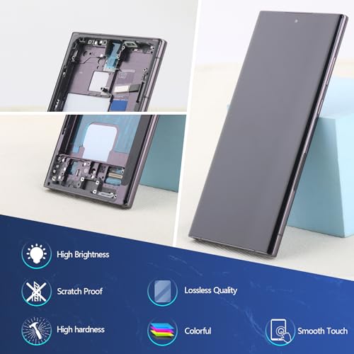YWLRONG شاشة OLED لاستبدال شاشة سامسونج جالاكسي S22 ألترا 5G لشاشة سامسونج S22 ألترا 5G SM-S908U/S908U1 مع أدوات (أسود، يدعم بصمة الإصبع) - Image 4