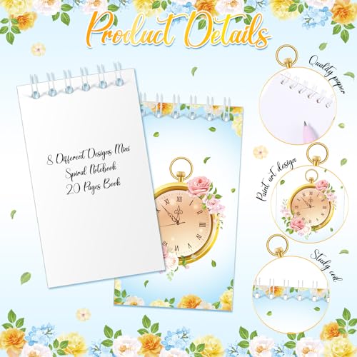 Faccito 24 Pcs Mini Tea Notebook Floral Tea Mini Notepad Party Favors Teapot Party Small Spiral Pocket Notebooks Floral Teapot Time Notepad Memo Spiral Notebooks for Birthday Classroom Reward Supplies - Image 5