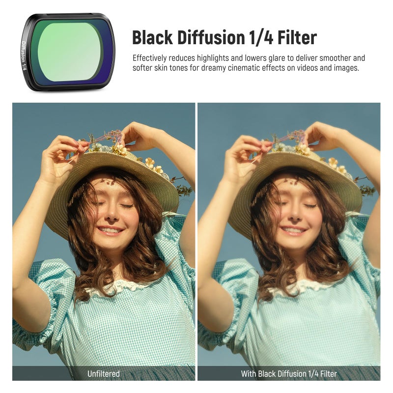 NEEWER Magnetic ND&Black Diffusion 1/4 Effect Filter Kit Compatible with DJI OSMO Pocket 3 Creator Combo Accessories, Action Camera 4 Pack Neutral Density (ND16 ND64 ND256) & Dreamy Cinematic Filters - Image 3