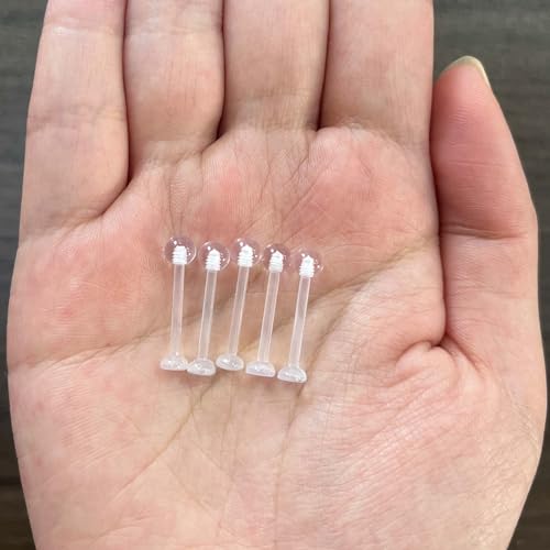 NewkeepsR 5pcs-14G(1.6mm) Thickness, 14mm(9/16'') Length, Bioplast Flexible Clear Tongue Ring Retainer, Unnoticeable Flat Labret Spacers - Image 3