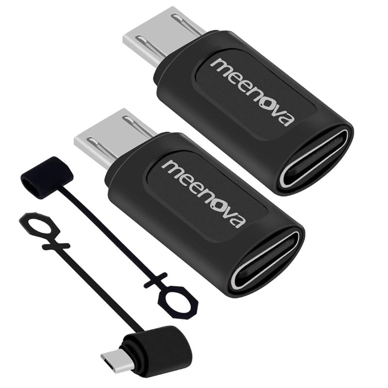 Meenova [2 Pack] USB-C Female to MicroUSB Male Charging Adapter,USB C to Micro Rubber Holder Silicone Case Compatible with Power Bank, Micro USB Device, Samsung S6 Edge, Note5, Nexus10, eMarker PD Cord - Image 1