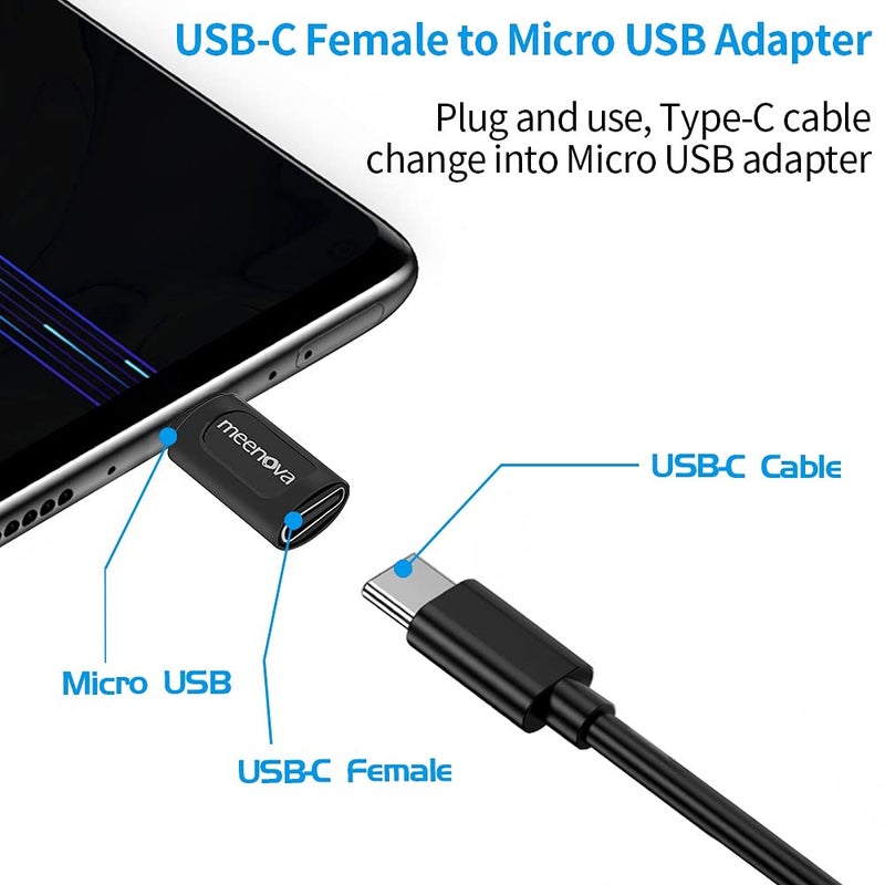 Meenova [2 Pack] USB-C Female to MicroUSB Male Charging Adapter,USB C to Micro Rubber Holder Silicone Case Compatible with Power Bank, Micro USB Device, Samsung S6 Edge, Note5, Nexus10, eMarker PD Cord - Image 2