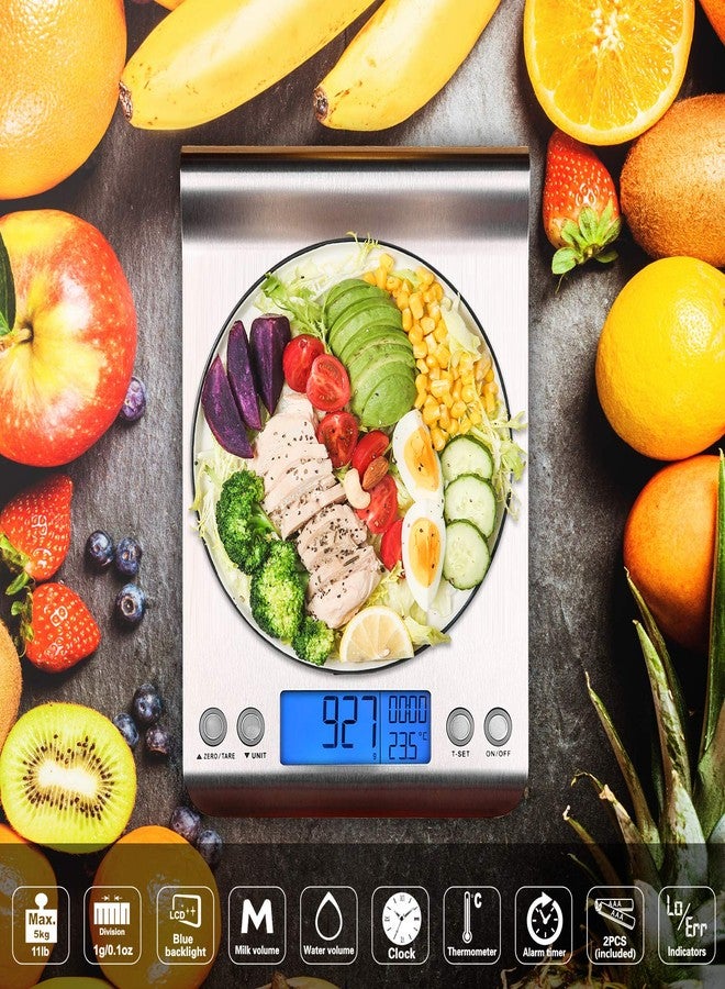 ميزان مطبخ رقمي من Uten للخبز والطبخ، ميزان طعام فائق النحافة بوزن 11 رطلاً، يقيس بالجرام والأونصة - بتصميم خطاف، وشاشة LCD، ومؤقت - Image 2