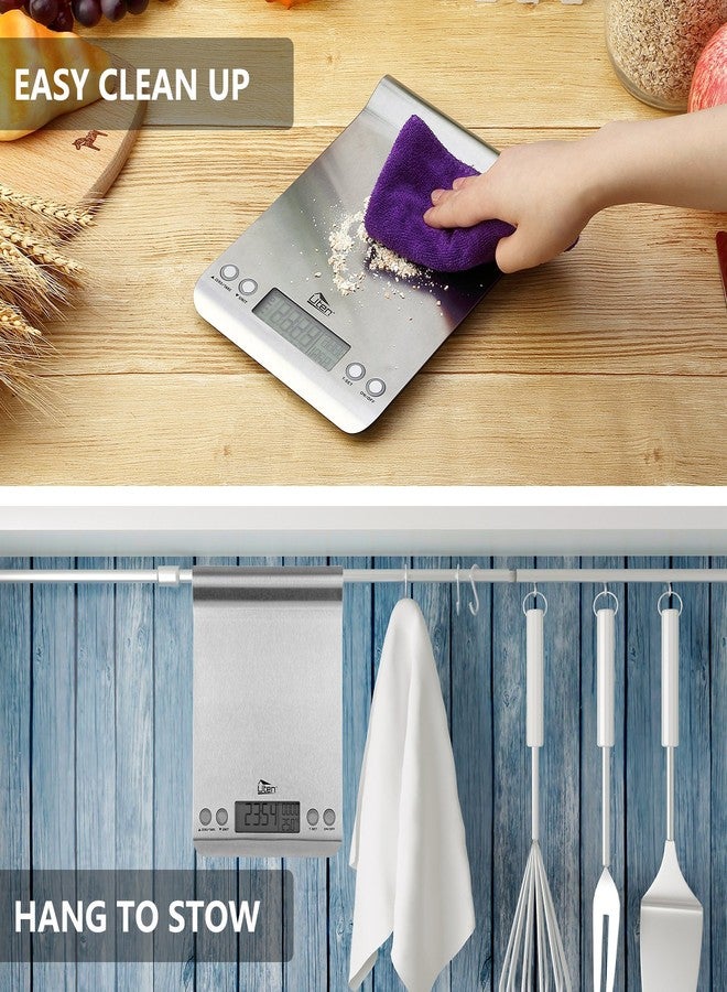 ميزان مطبخ رقمي من Uten للخبز والطبخ، ميزان طعام فائق النحافة بوزن 11 رطلاً، يقيس بالجرام والأونصة - بتصميم خطاف، وشاشة LCD، ومؤقت - Image 5