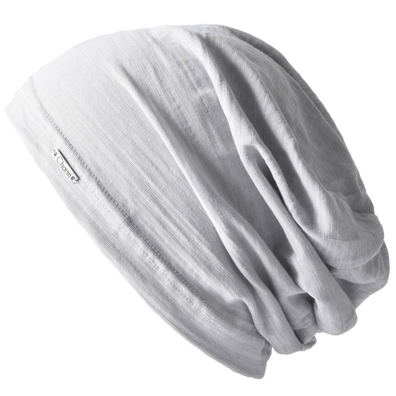 CHARM Summer Beanie for Men & Women - Slouchy Lightweight Chemo Cotton Hipster Fashion Knit Hat Light Gray - Image 1