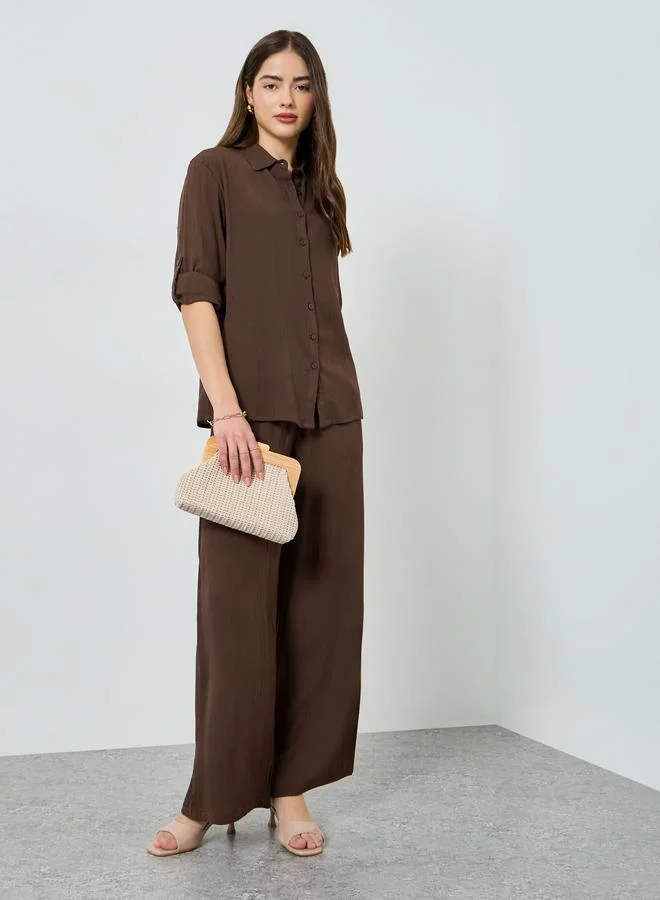 Styli Women Crinkled Oversized Shirt and Pants Co-Ords
