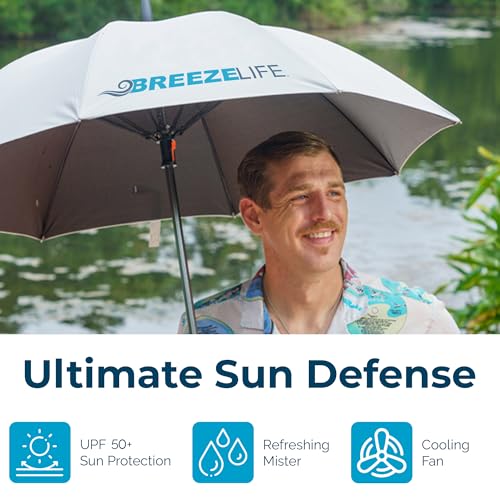 Breezelife Breeze Life Original Mister Breeze, Sun Umbrella with Fan and Mister, Umbrella Mister with Built-in Fan for Festivals, Beach and More, Blocks Harmful Sun Rays, Mist bottle included, Silver - Image 5