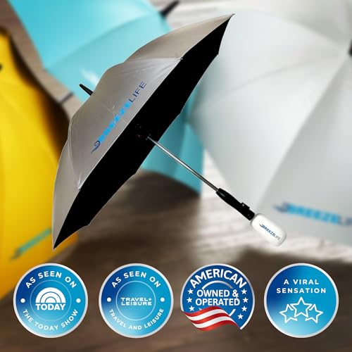 Breezelife Breeze Life Original Mister Breeze, Sun Umbrella with Fan and Mister, Umbrella Mister with Built-in Fan for Festivals, Beach and More, Blocks Harmful Sun Rays, Mist bottle included, Silver - Image 4