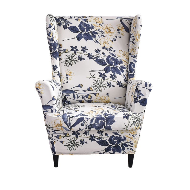 Wing Chair Slipcovers 2 Pieces Stretch Spandex Wingback Chair Covers Sofa Slipcover Printing Wingback Armchair Slipcovers Furniture Protector Couch Soft with Elastic Bottom for Wingback Chairs12