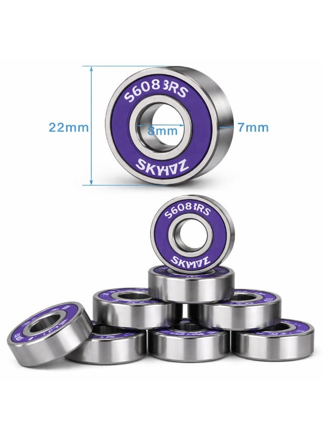 OVERS 16PCS S608RS Ceramic Bearings 8×22×7mm Double Sealed High-Speed 608RS Skateboard Bearings for Scooter, Inline Skate, Rollerblade & Wheel Applications - Image 1