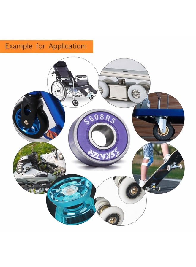 OVERS 16PCS S608RS Ceramic Bearings 8×22×7mm Double Sealed High-Speed 608RS Skateboard Bearings for Scooter, Inline Skate, Rollerblade & Wheel Applications - Image 5