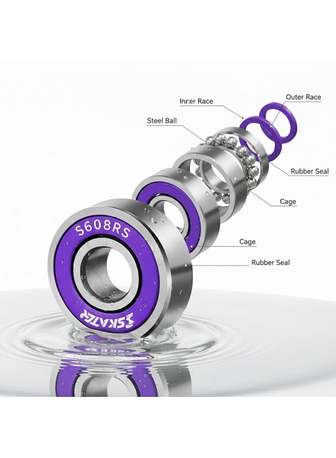 OVERS 16PCS S608RS Ceramic Bearings 8×22×7mm Double Sealed High-Speed 608RS Skateboard Bearings for Scooter, Inline Skate, Rollerblade & Wheel Applications - Image 4