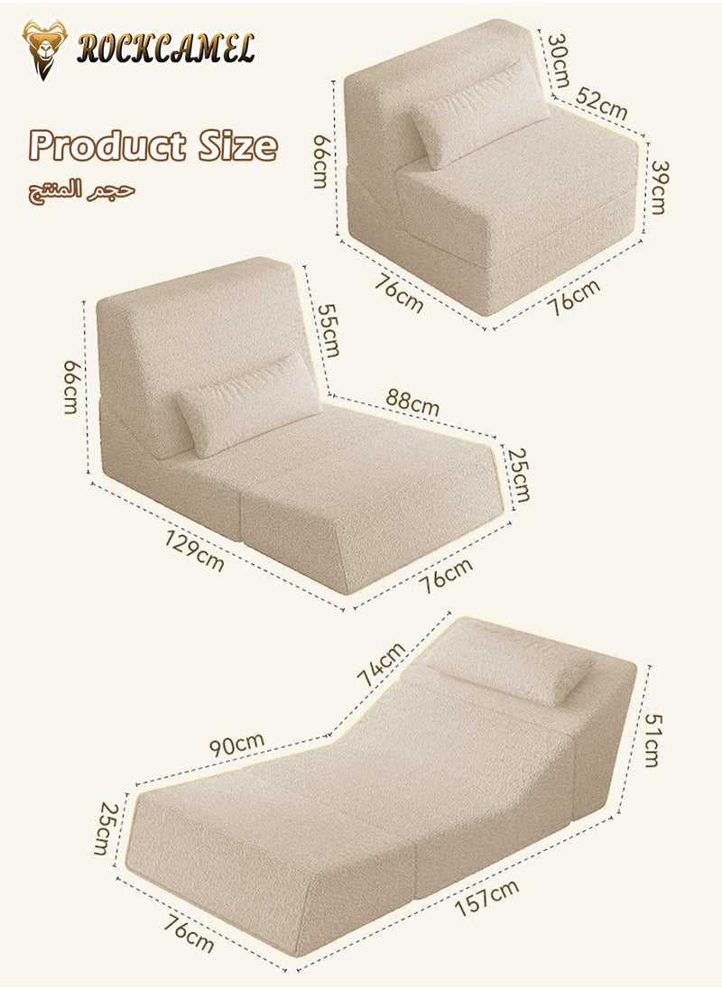 ROCKCAMEL 3 IN 1 Super Elastic Sofa, Convertible Bed/Backrest Chair/Backrest Sofa, Relieve Fatigue, Skin-Friendly Fabric With High Resilience, Compressed Packaging, Detachable And Washable, Folding Sofa Bed Suitable For Bedroom, Balcony And Living Room  - Image 5