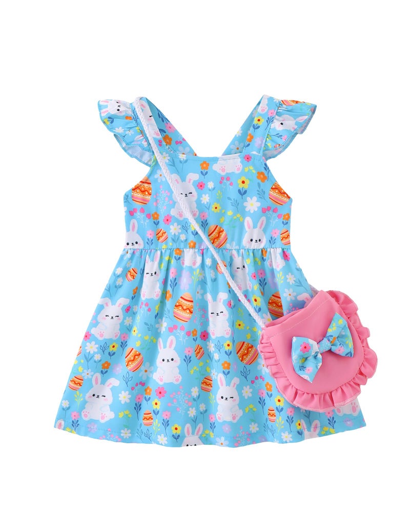 Mioglrie My First Easter Baby Girl Outfit 18-24 Months Girl Clothes Baby Girls Dress Infant Summer Outfits Toddler Casual Ruffle Sleeve Sundress with Cute Bag - Image 1