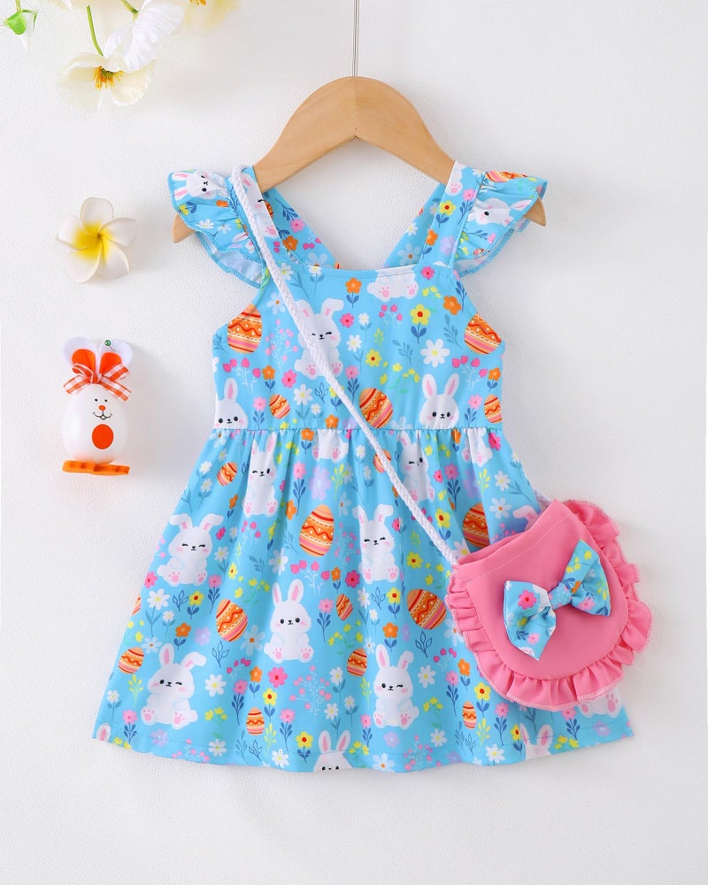 Mioglrie My First Easter Baby Girl Outfit 18-24 Months Girl Clothes Baby Girls Dress Infant Summer Outfits Toddler Casual Ruffle Sleeve Sundress with Cute Bag - Image 3