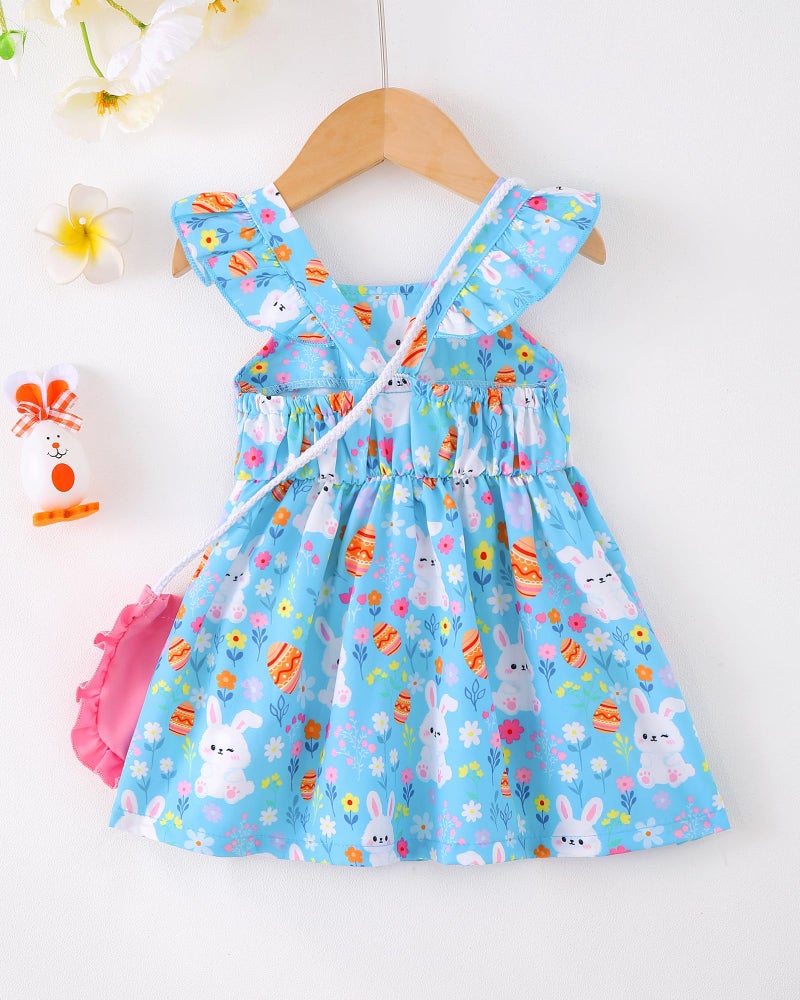 Mioglrie My First Easter Baby Girl Outfit 18-24 Months Girl Clothes Baby Girls Dress Infant Summer Outfits Toddler Casual Ruffle Sleeve Sundress with Cute Bag - Image 4