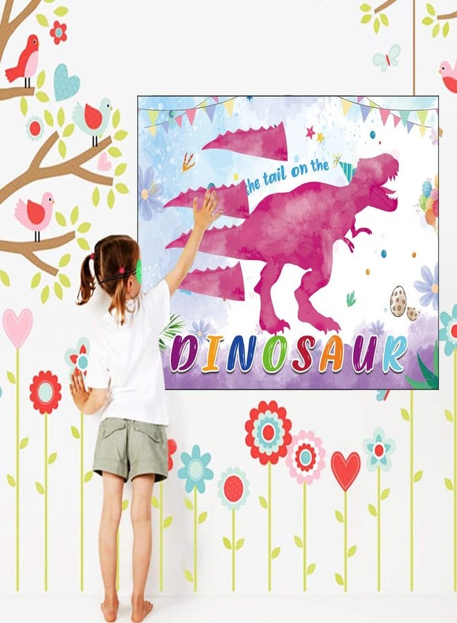 T-Antrix Pin The Tail on The Dinosaur Game -Dinosaur Party Games for Kids Girls with 21'' x 28'' Poster, Reusable Pink Tails Party Supplies for Kids Girls Birthday Party Favor Sets - Image 4
