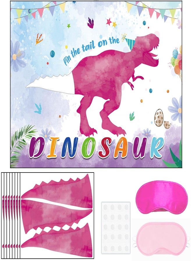 T-Antrix Pin The Tail on The Dinosaur Game -Dinosaur Party Games for Kids Girls with 21'' x 28'' Poster, Reusable Pink Tails Party Supplies for Kids Girls Birthday Party Favor Sets - Image 1