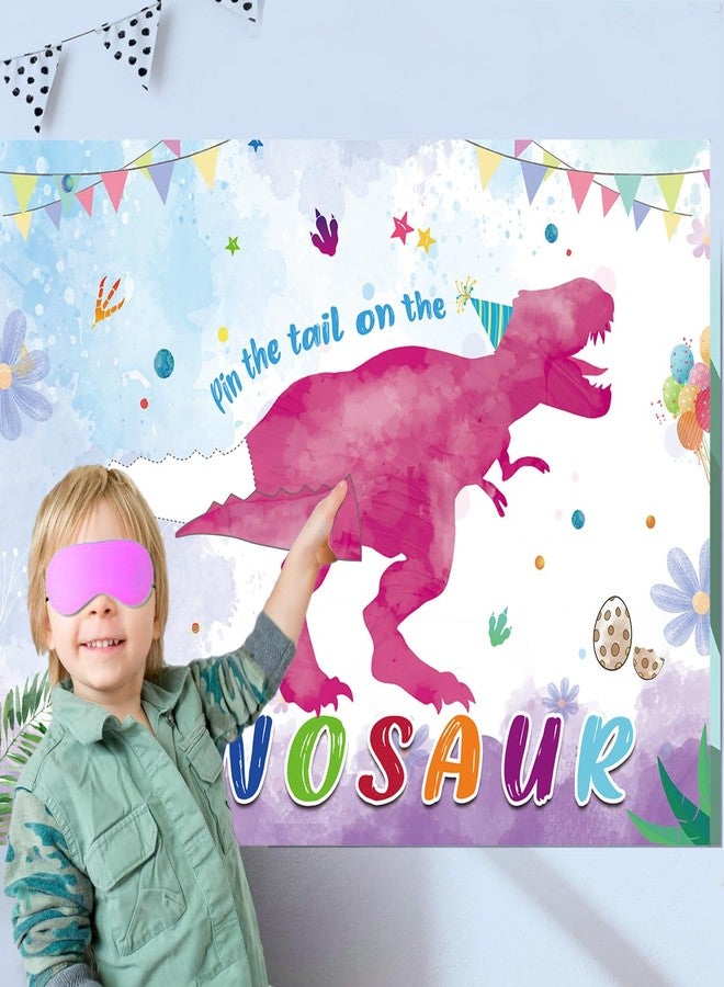T-Antrix Pin The Tail on The Dinosaur Game -Dinosaur Party Games for Kids Girls with 21'' x 28'' Poster, Reusable Pink Tails Party Supplies for Kids Girls Birthday Party Favor Sets - Image 2
