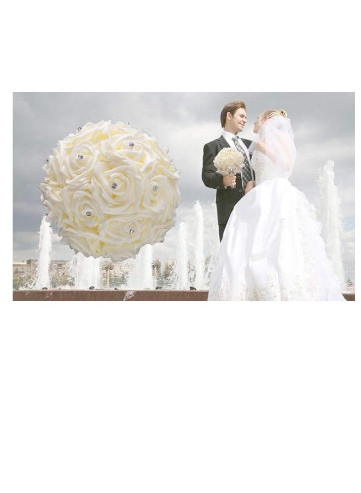 Bride Holding Flowers, Romantic Wedding Colorful Rose Bride 's Bouquet,Purple Pink Bridal Bouquets White - Image 3