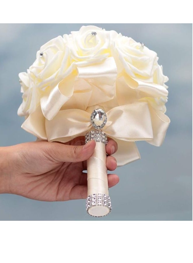 Bride Holding Flowers, Romantic Wedding Colorful Rose Bride 's Bouquet,Purple Pink Bridal Bouquets White - Image 4