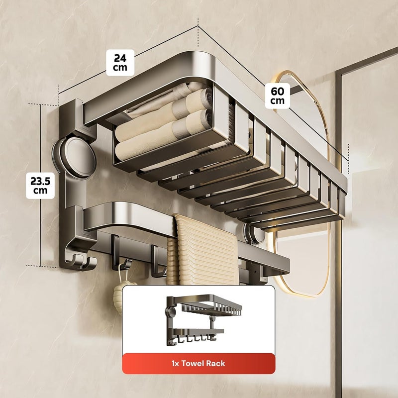 MIORAH Suction Cup Towel Holder in Bathroom | Self Adhesive Suction Heavy Duty, No Drill, Towel Rack for Bathroom Accessories Set for Clothes | 24 Inch - Image 2