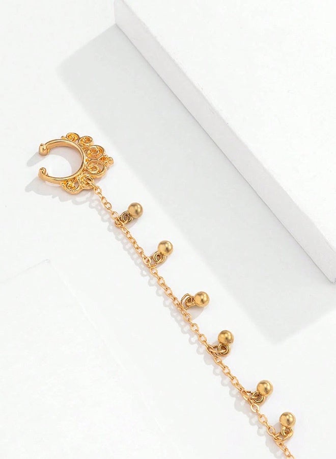 حلقة أنف ذهبية غير مثقوبة للنساء  إكسسوار سهل الارتداء للأنف والأذن تصميم أنيق ومزخرف لحفلات الزفاف والمناسبات التقليدية واحتفالات العيد وحفلات الزفاف والتجمعات الثقافية والمناسبات اليومية الاحتفالية - Image 4