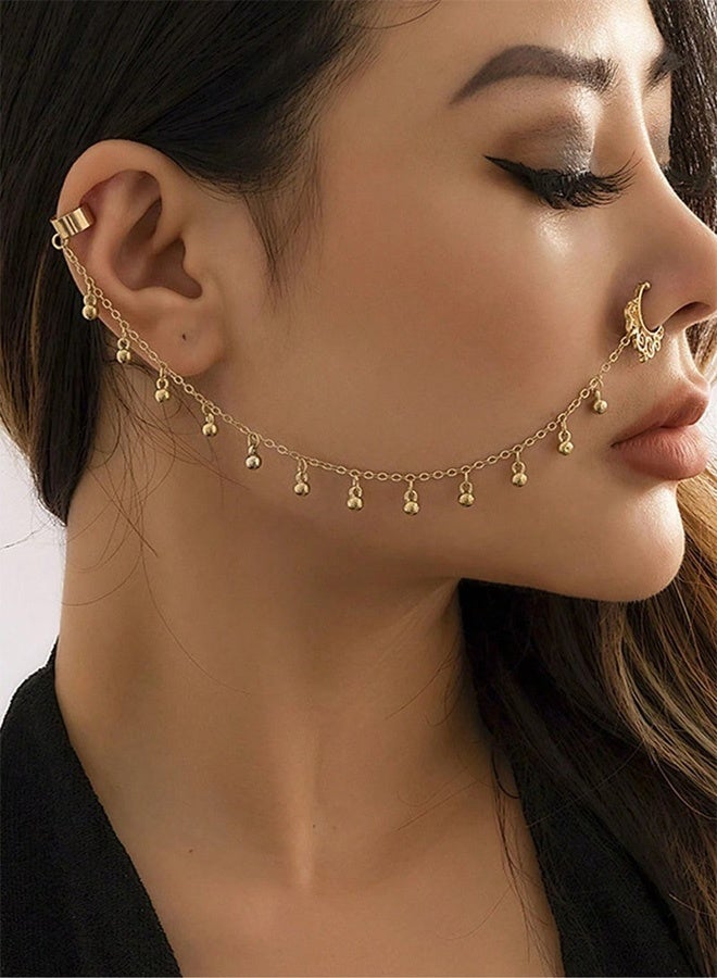 حلقة أنف ذهبية غير مثقوبة للنساء  إكسسوار سهل الارتداء للأنف والأذن تصميم أنيق ومزخرف لحفلات الزفاف والمناسبات التقليدية واحتفالات العيد وحفلات الزفاف والتجمعات الثقافية والمناسبات اليومية الاحتفالية - Image 1