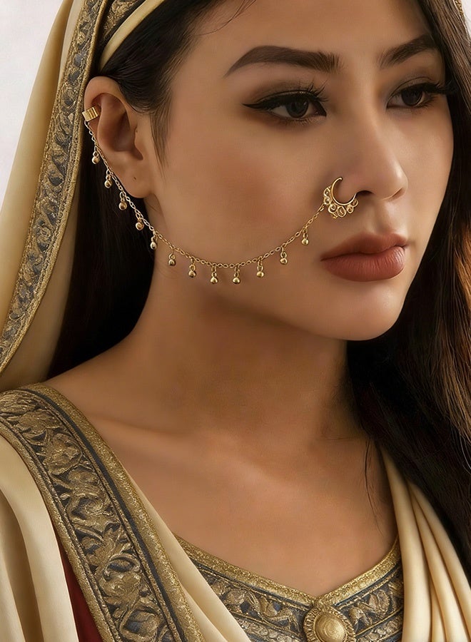 حلقة أنف ذهبية غير مثقوبة للنساء  إكسسوار سهل الارتداء للأنف والأذن تصميم أنيق ومزخرف لحفلات الزفاف والمناسبات التقليدية واحتفالات العيد وحفلات الزفاف والتجمعات الثقافية والمناسبات اليومية الاحتفالية - Image 2