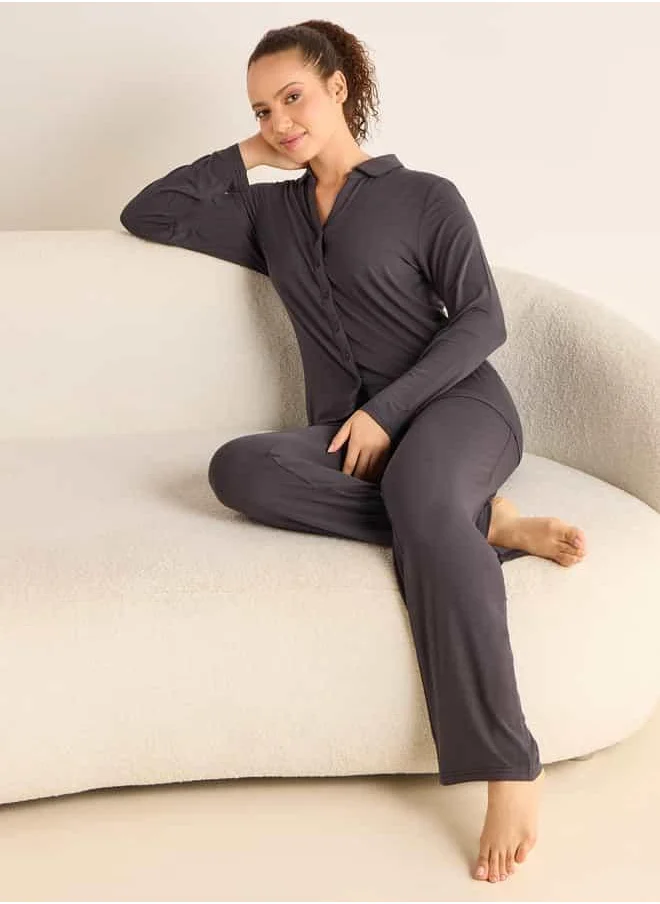 فاف Collared Shirt and Elasticated Pyjama Set