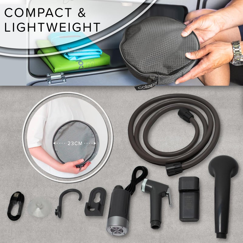 Colapz USB Rechargeable Camping Shower - Portable Shower for Dogs - High Pressure Jet Wash for Bikes - 1 Shower Head - 1 Jet Head - Carry Case Included - Campervan Essentials - Image 2