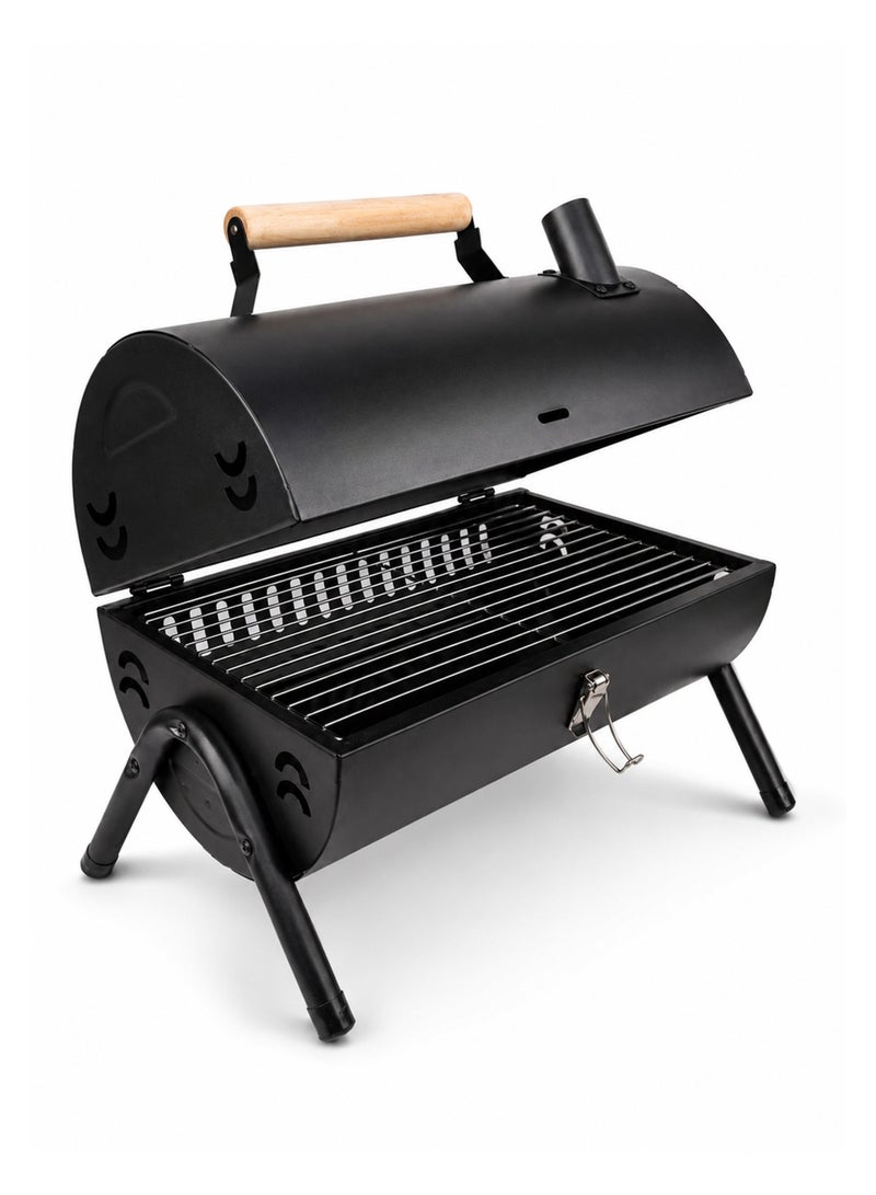 Toshionics 2-in-1 Portable Charcoal BBQ Grill with Lid & Chimney, Foldable Tabletop Barbecue Grill, Stainless Steel Grill Grates, Mini Charcoal Smoker for Camping, Picnic, Garden, Patio & Backyard Outdoor Cooking - Image 1