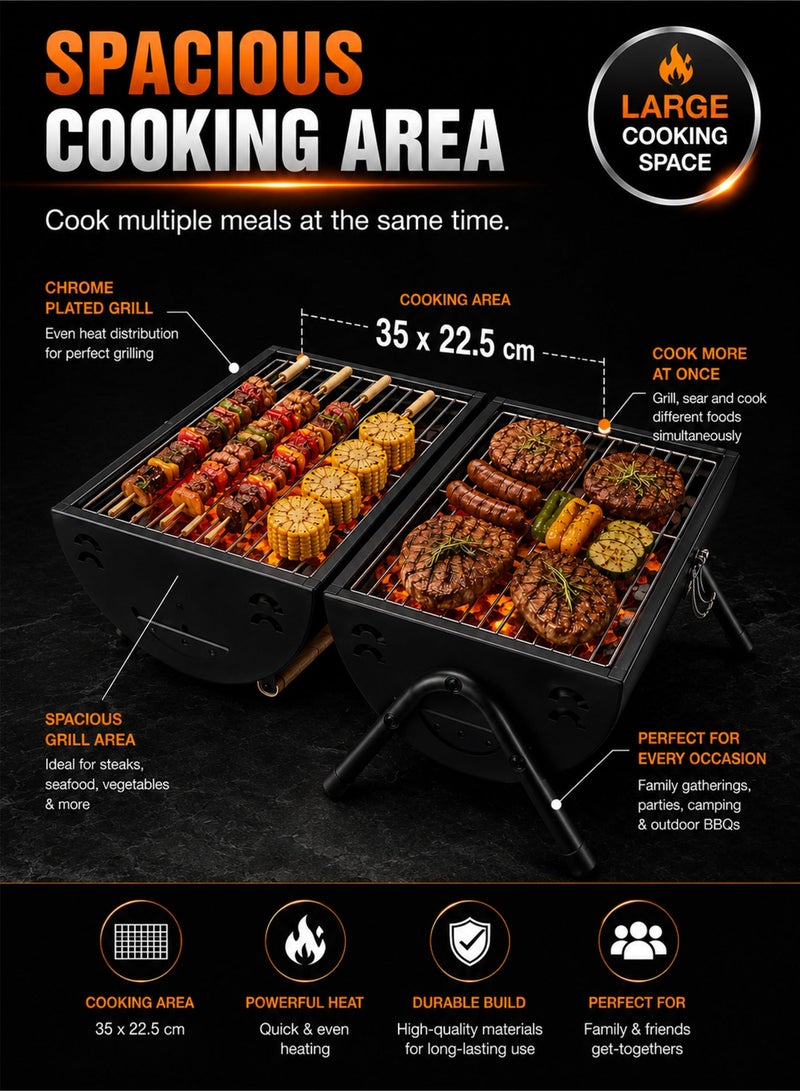 Toshionics 2-in-1 Portable Charcoal BBQ Grill with Lid & Chimney, Foldable Tabletop Barbecue Grill, Stainless Steel Grill Grates, Mini Charcoal Smoker for Camping, Picnic, Garden, Patio & Backyard Outdoor Cooking - Image 3