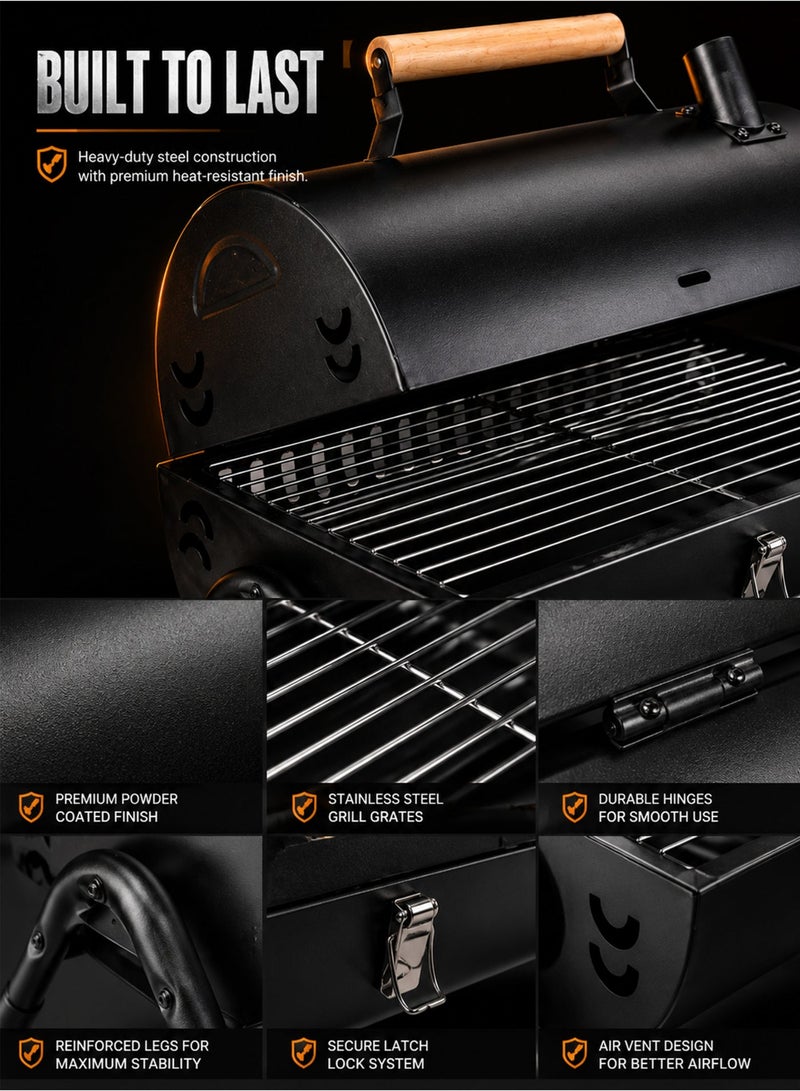 Toshionics 2-in-1 Portable Charcoal BBQ Grill with Lid & Chimney, Foldable Tabletop Barbecue Grill, Stainless Steel Grill Grates, Mini Charcoal Smoker for Camping, Picnic, Garden, Patio & Backyard Outdoor Cooking - Image 4