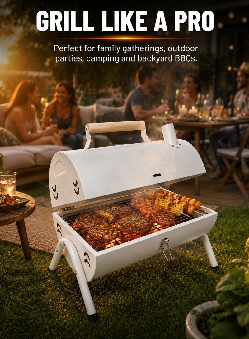 Toshionics 2-in-1 Portable Charcoal BBQ Grill with Lid & Chimney, Foldable Tabletop Barbecue Grill, Stainless Steel Grill Grates, Mini Charcoal Smoker for Camping, Picnic, Garden, Patio & Backyard Outdoor Cooking - Image 2